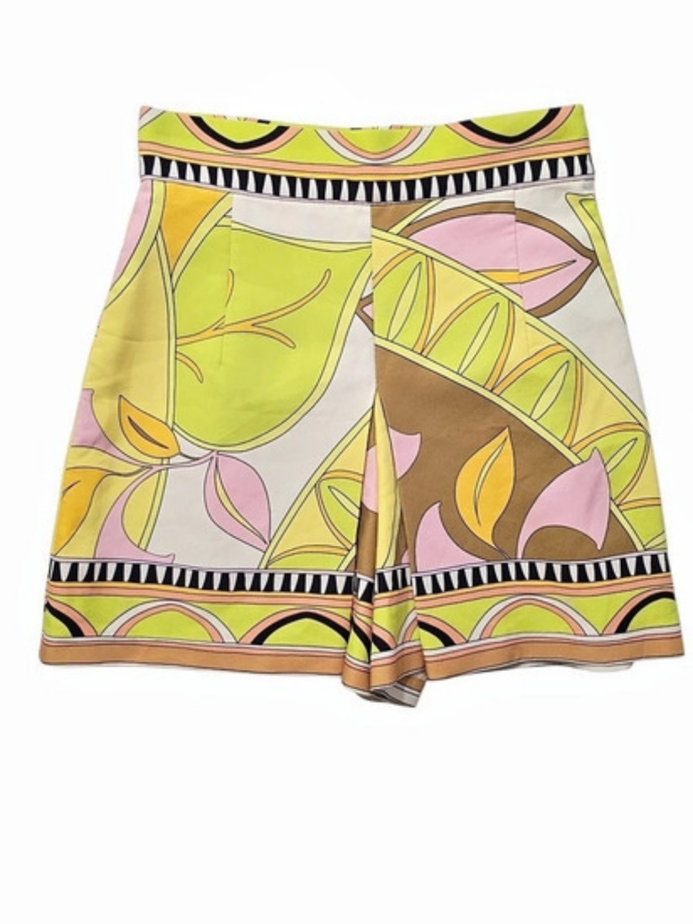 Zara High Waist Abstract Print Shorts in Green & Pink Size 6 Like